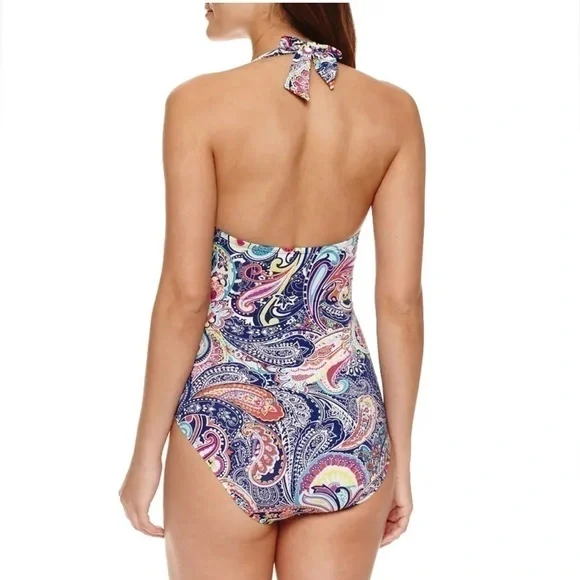 Liz Claiborne Paisley One Piece Swimsuit Women’s Size 6 Gold Embellishments - Picture 5 of 9